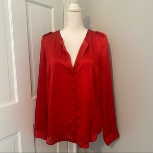 Forever21 Red Satin Long Sleeve Blouse